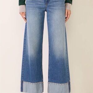 Evereve Light Blue Wide-Leg Jeans with Studded Cuffs Sz 28